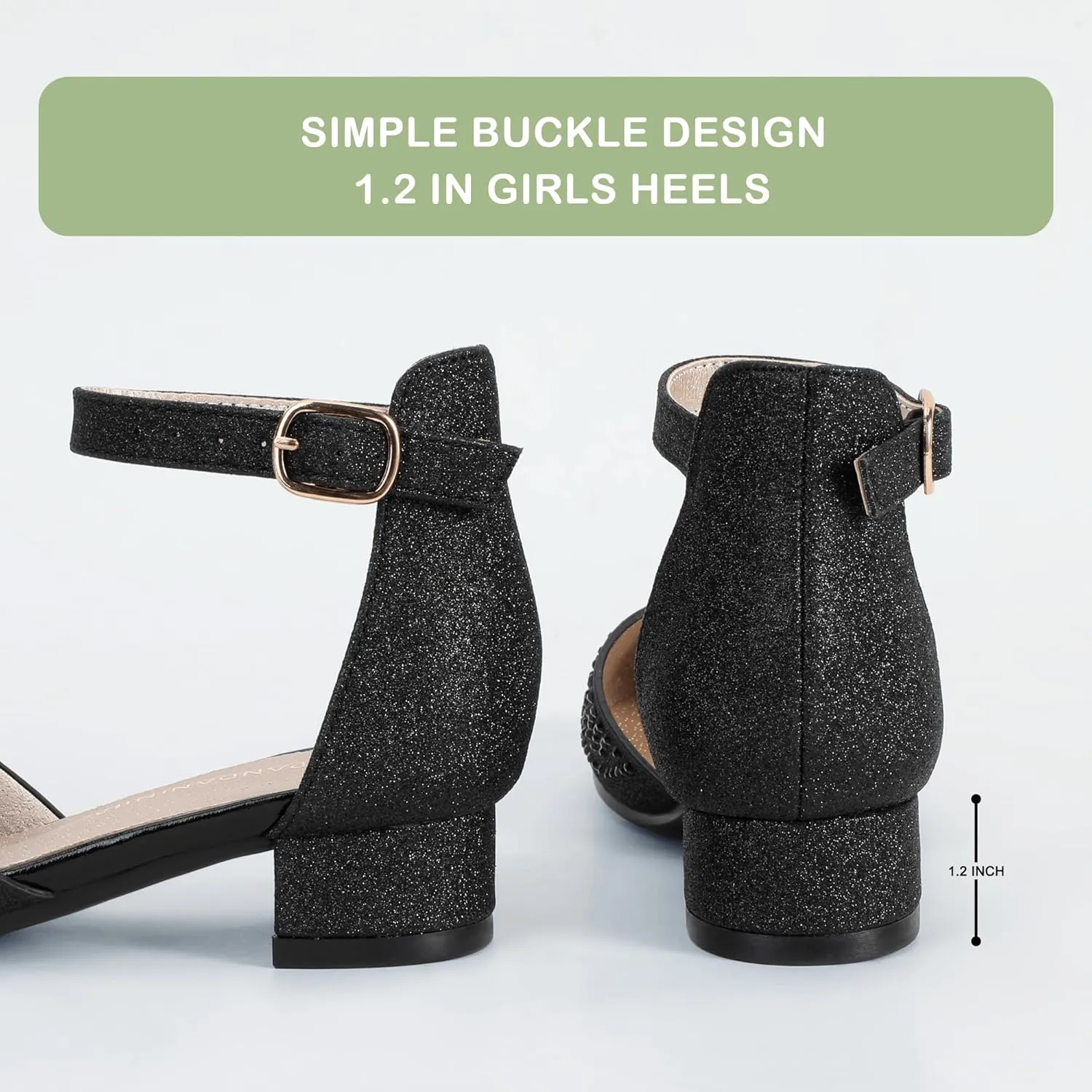 PANDANINJIA Girls Heels Dress Shoes Flower Girl Closed Toe Heels Ankle Strap Wedding Party School Miya Toddler Little Big Kid Pump Shoes
