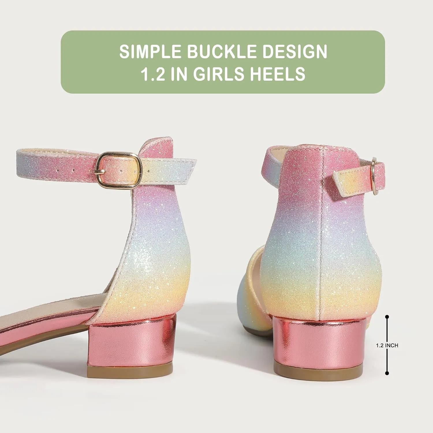 PANDANINJIA Girls Heels Dress Shoes Flower Girl Closed Toe Heels Ankle Strap Wedding Party School Miya Toddler Little Big Kid Pump Shoes
