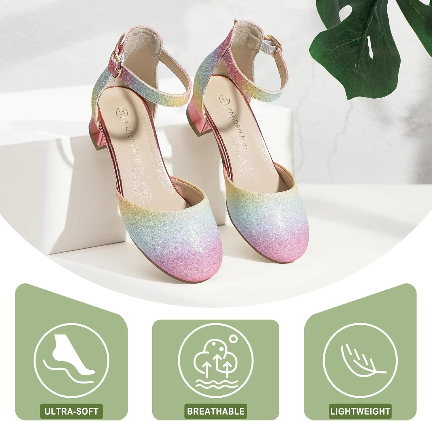 PANDANINJIA Girls Heels Dress Shoes Flower Girl Closed Toe Heels Ankle Strap Wedding Party School Miya Toddler Little Big Kid Pump Shoes