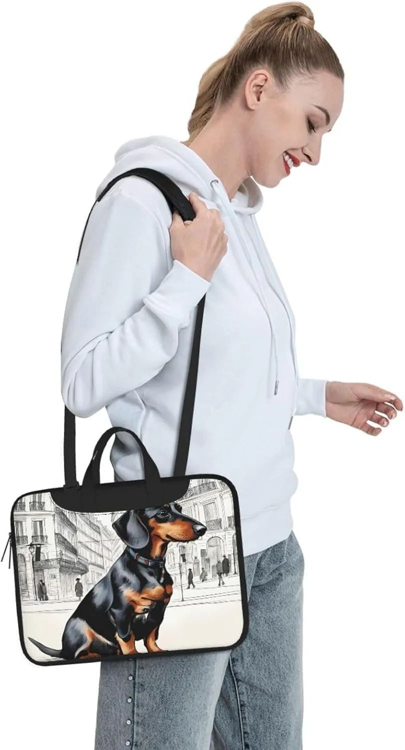 Parisian Dachshund Print Versatile Laptop Bag Men's Laptop Case & Womenâ€™s Computer Bag with Shoulder Strap