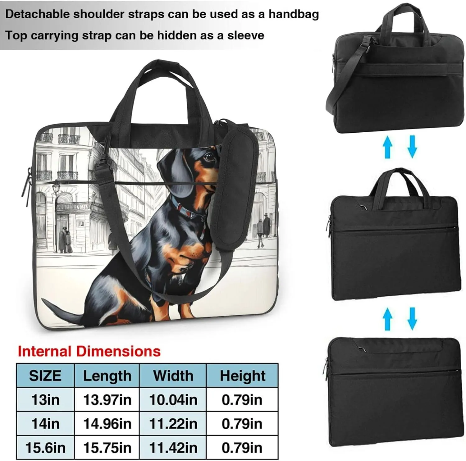 Parisian Dachshund Print Versatile Laptop Bag Men's Laptop Case & Womenâ€™s Computer Bag with Shoulder Strap