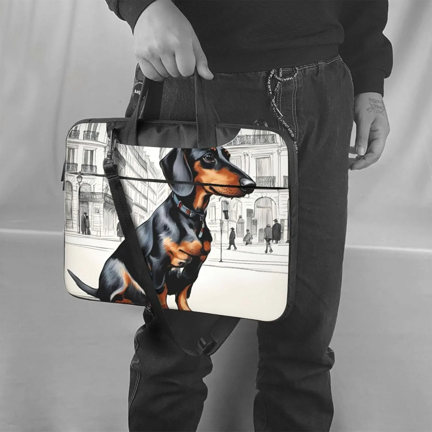 Parisian Dachshund Print Versatile Laptop Bag Men's Laptop Case & Womenâ€™s Computer Bag with Shoulder Strap