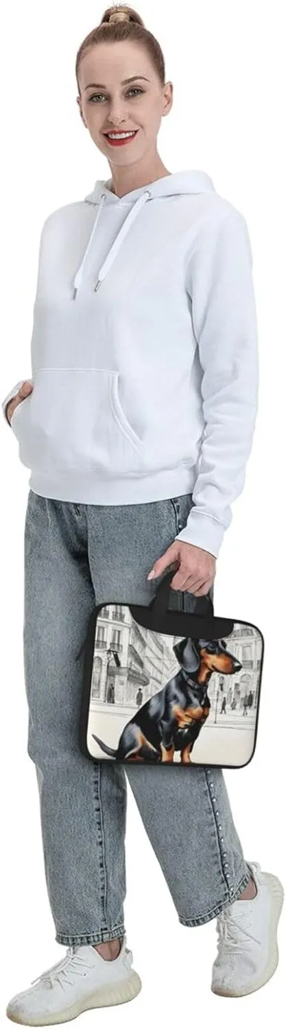 Parisian Dachshund Print Versatile Laptop Bag Men's Laptop Case & Womenâ€™s Computer Bag with Shoulder Strap