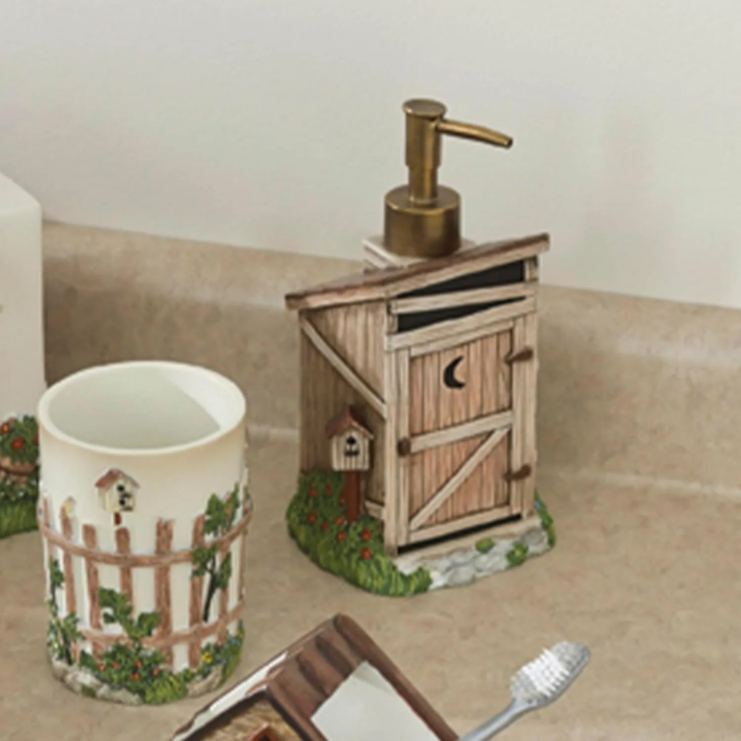 Park Designs Traditional Outhouse Hand Soap Dispenser for Bathroom | Rustic Hand Soap Pump | Refillable Body Lotion & Shampoo Container | Kitchen Dish Soap Dispenser