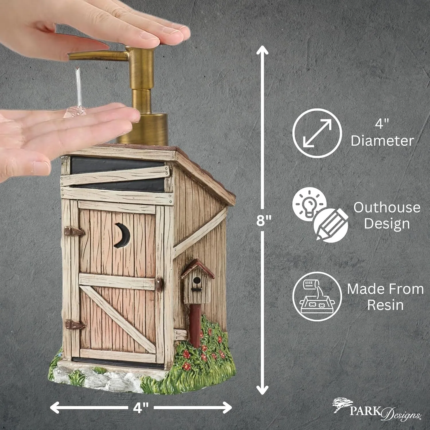 Park Designs Traditional Outhouse Hand Soap Dispenser for Bathroom | Rustic Hand Soap Pump | Refillable Body Lotion & Shampoo Container | Kitchen Dish Soap Dispenser