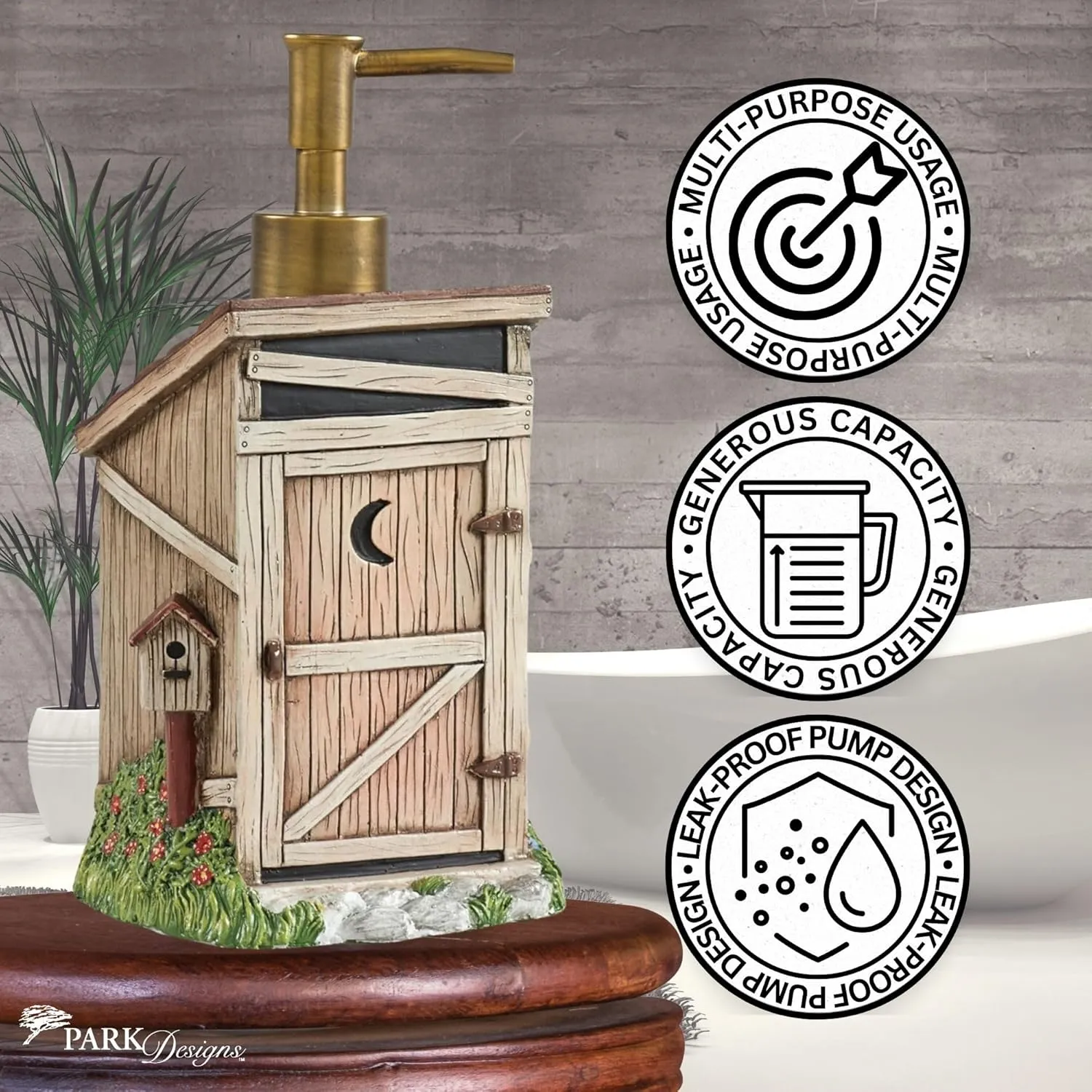 Park Designs Traditional Outhouse Hand Soap Dispenser for Bathroom | Rustic Hand Soap Pump | Refillable Body Lotion & Shampoo Container | Kitchen Dish Soap Dispenser
