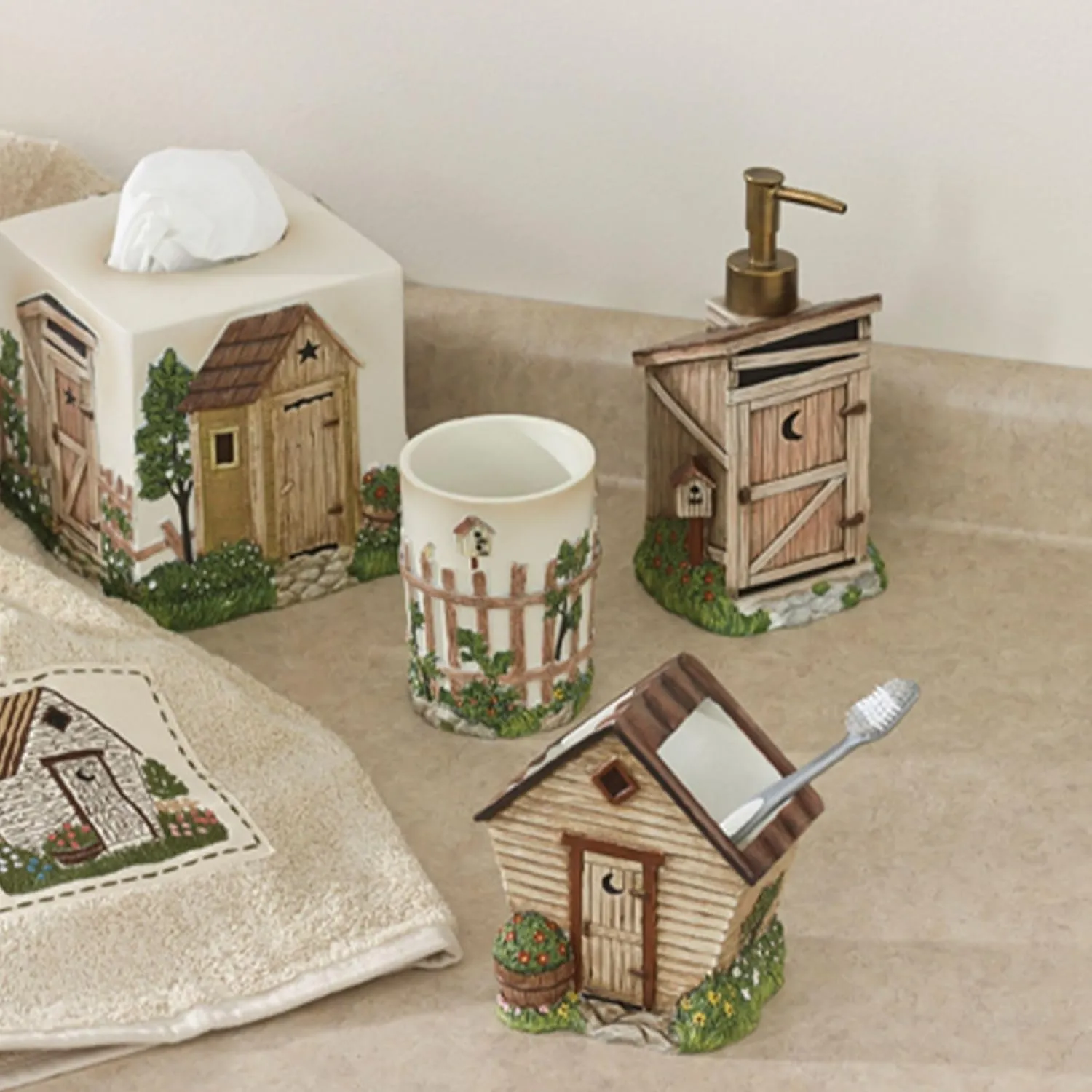 Park Designs Traditional Outhouse Hand Soap Dispenser for Bathroom | Rustic Hand Soap Pump | Refillable Body Lotion & Shampoo Container | Kitchen Dish Soap Dispenser