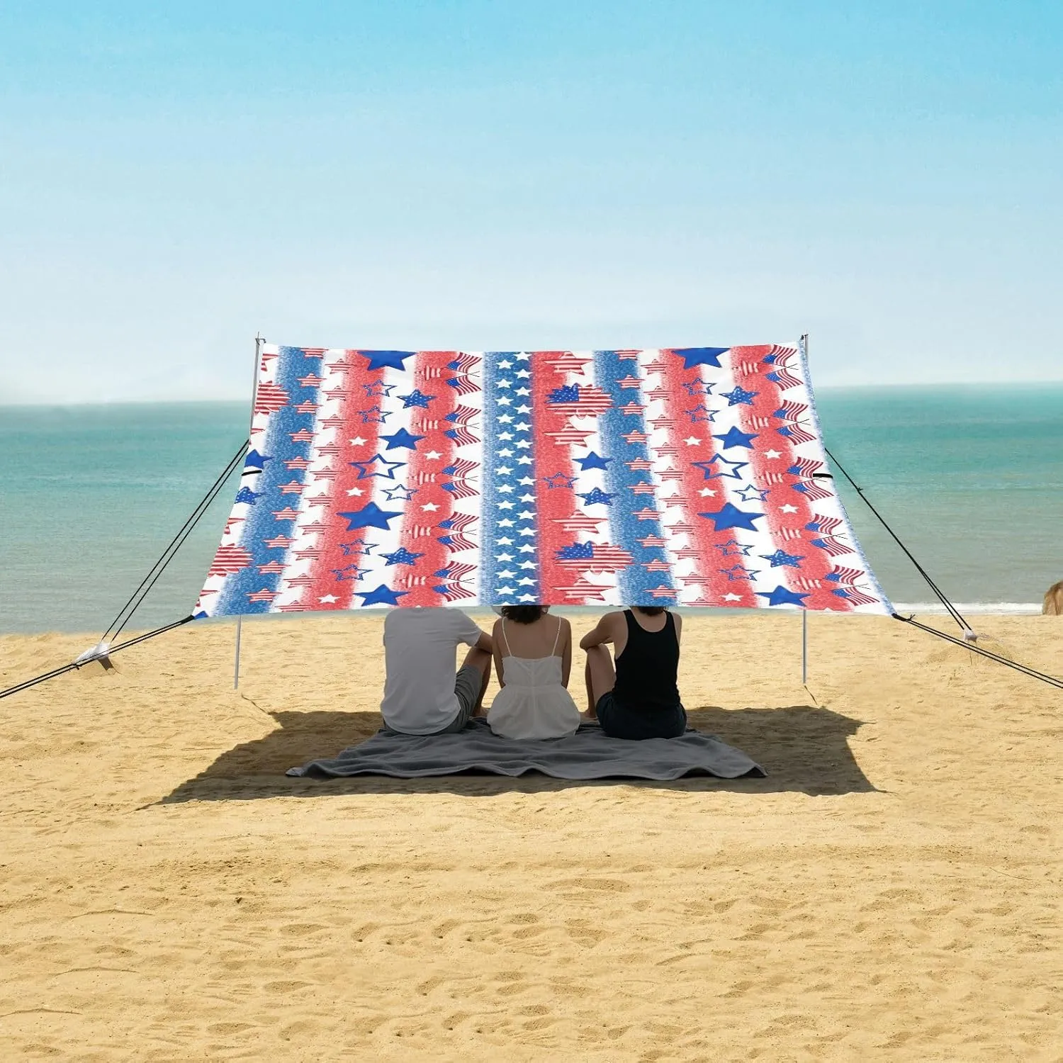 Patriotic Star Beach Camping Tent Sun Shelter for Whole Family, USA Independence Day Beach Shade Canopy with UPF50  UV Protection,Easy Set Up and Carry,Outdoor Shade for Trips, Fishing, Backyar