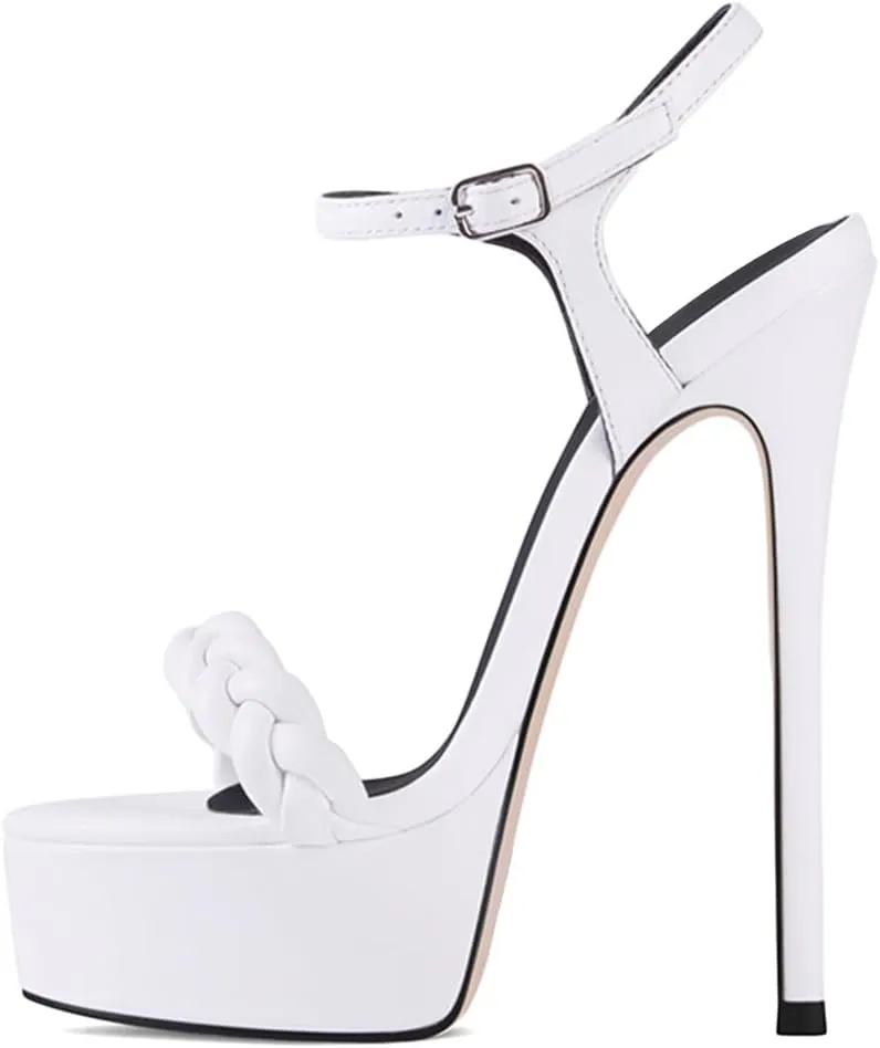 Pazzion Women's Open Toe Sky High Heels Sandals Chunky Platform Braid Strap Buckle Stiletto Heel Pump Sexy Wedding Dress Shoes Size 4-16 US