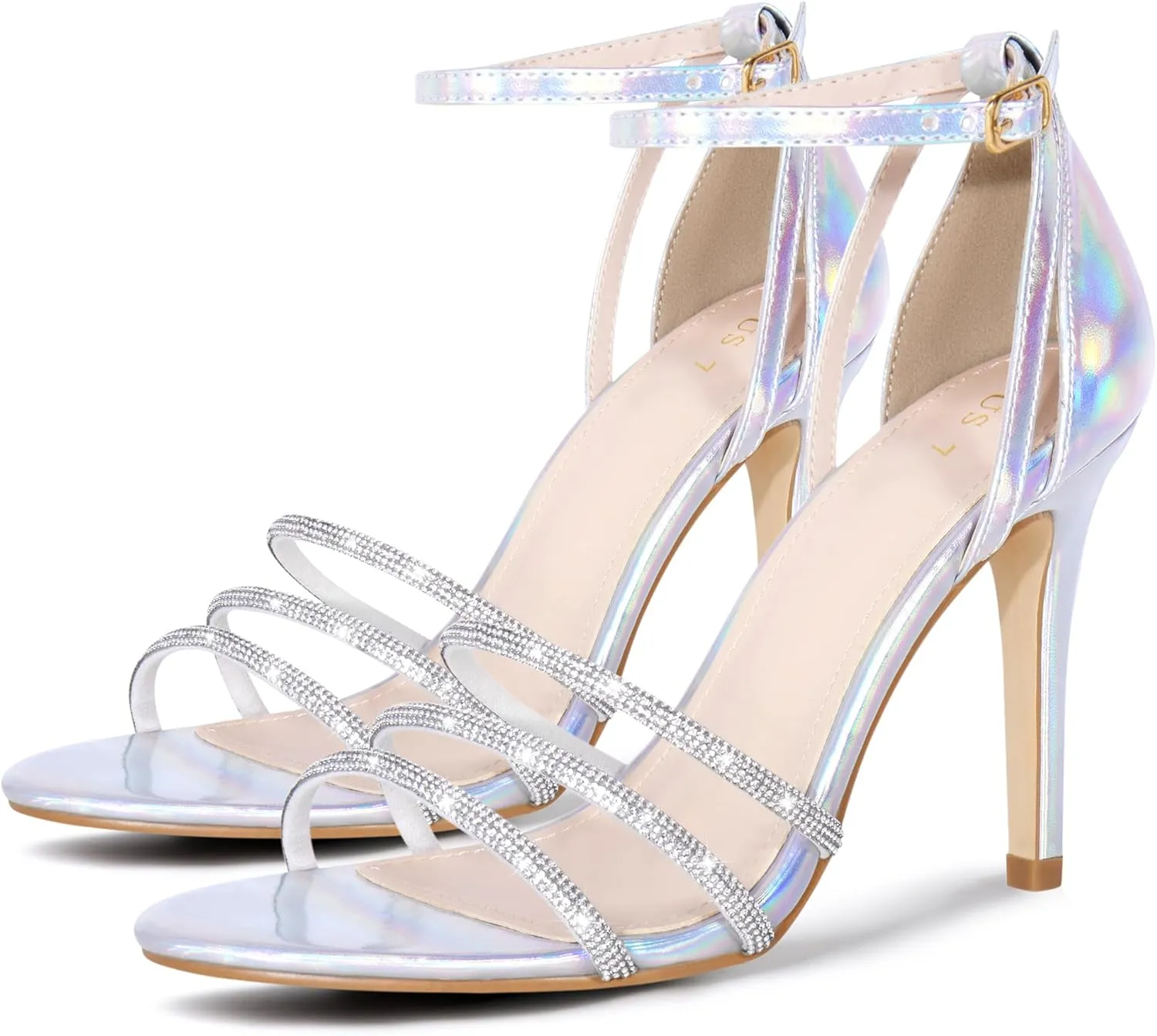 Perphy Rhinestone Stiletto Heel Metallic Sandals for Women
