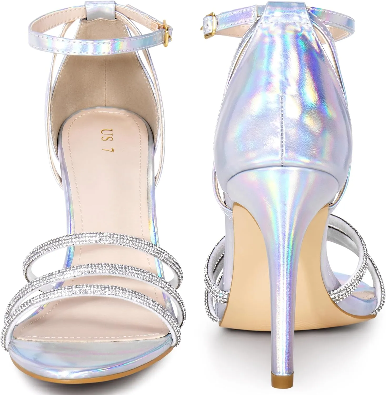 Perphy Rhinestone Stiletto Heel Metallic Sandals for Women