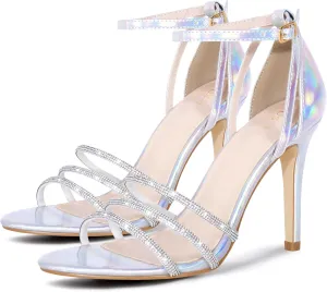 Perphy Rhinestone Stiletto Heel Metallic Sandals for Women