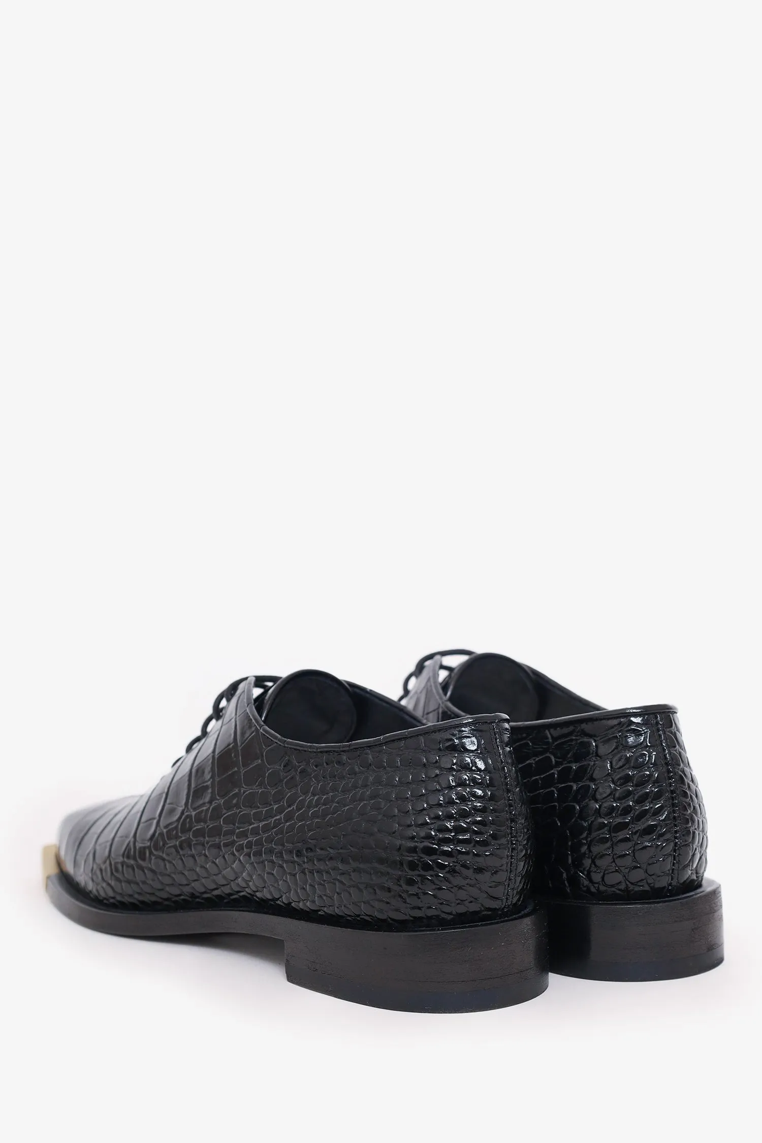 Peter Do Black Croc Embossed Metal Square Toe Loafer Size 39