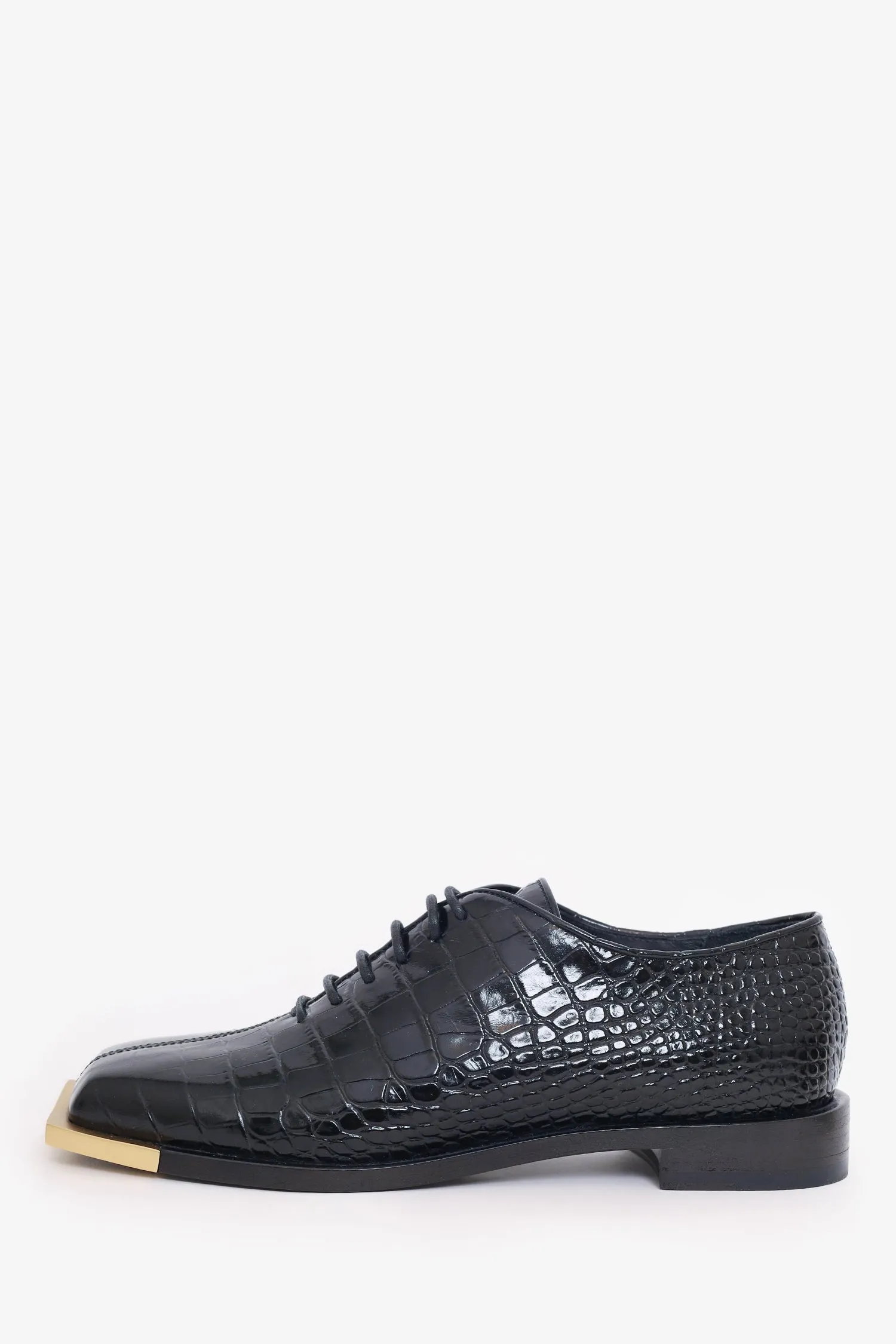 Peter Do Black Croc Embossed Metal Square Toe Loafer Size 39
