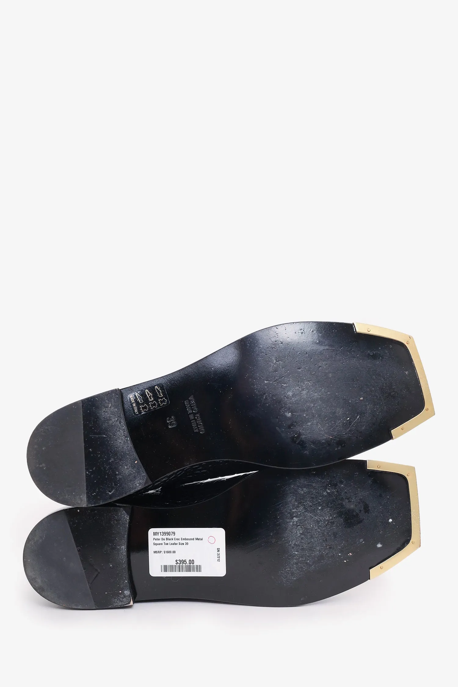 Peter Do Black Croc Embossed Metal Square Toe Loafer Size 39