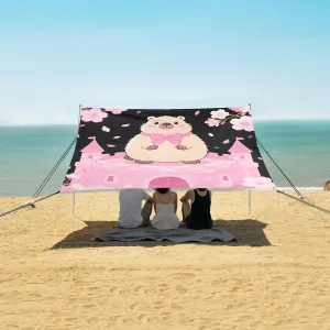 Pink Capybara Cherry Castle Beach Camping Tent Sun Shelter for Whole Family, Beach Shade Canopy with UPF50  UV Protection,Easy Set Up and Carry,Outdoor Shade for Trips, Fishing, Backyard Fun Pi