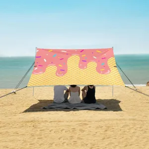 Pink Ice Cream Beach Camping Tent Sun Shelter for Whole Family, Beach Shade Canopy with UPF50  UV Protection,Easy Set Up and Carry,Outdoor Shade for Trips, Fishing, Backyard Fun Picnics