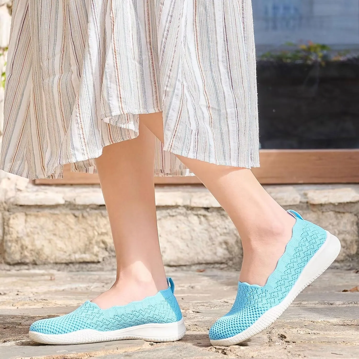 poemlady Women's Walking Shoes - Mesh Slip on Sneaker Knit Round Toe Casual Memory Foam Low Wedge Nurse Shoes for Work