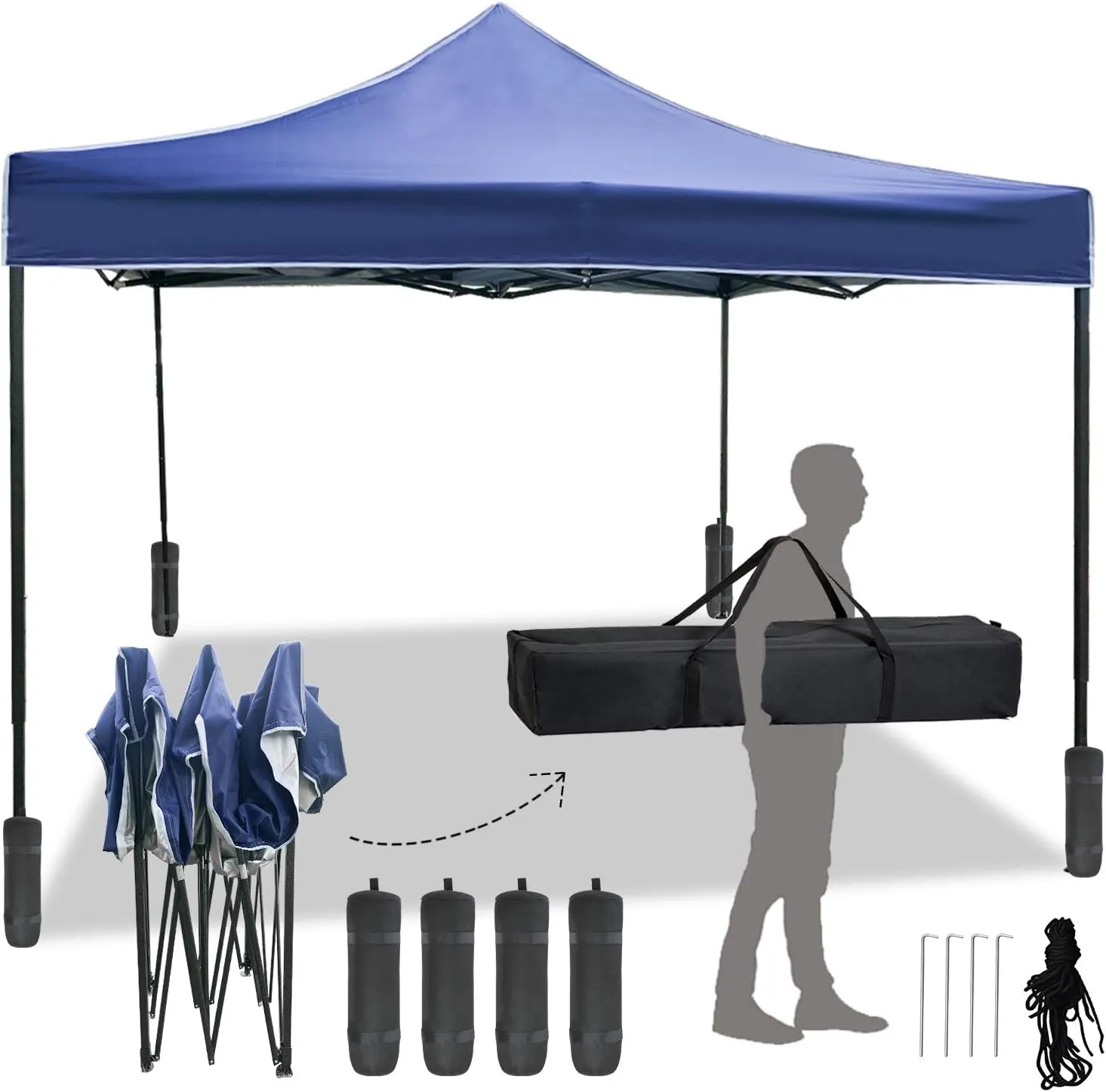 Pop Up Canopy 10x10 Pop Up Canopy Tent Party Tent Ez Up Canopy Sun Shade Wedding Instant Folding Protable Better Air Circulation Outdoor Gazebo with Backpack Bag (Blue)