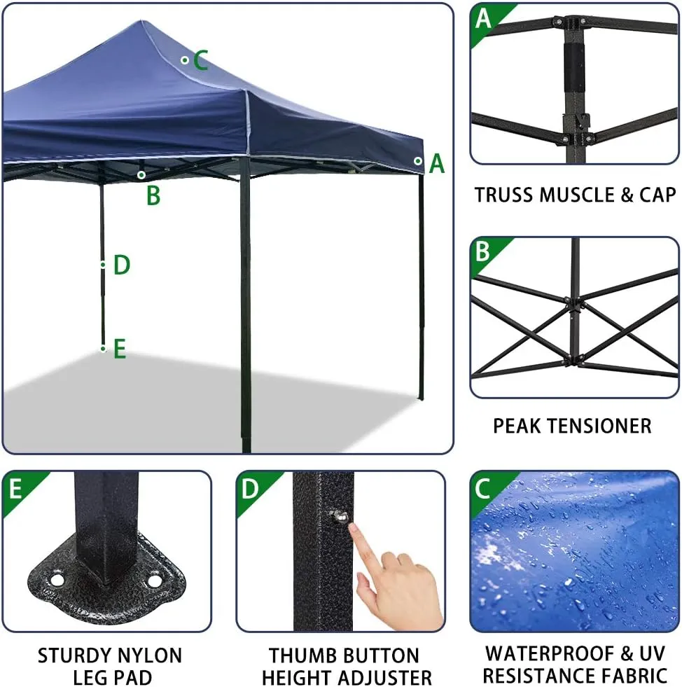 Pop Up Canopy 10x10 Pop Up Canopy Tent Party Tent Ez Up Canopy Sun Shade Wedding Instant Folding Protable Better Air Circulation Outdoor Gazebo with Backpack Bag (Blue)