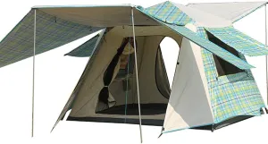 Pop Up Tents with Porch for Camping Instant Tent 3-4 Person Double Layer Automatic Family Tent Easy Setup for Camping Hiking Mountaineering