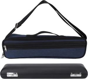 Portable 17 Hole Flute Case Bag, Lightweight Oxford Cloth Exterior, PU Leather Padding, sturdy Hardware, Crossbody or Handheld, Black Blue
