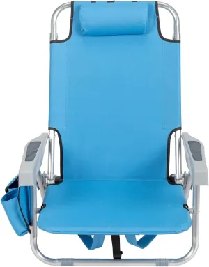 Portable Folding Beach Chair with 5-Position Adjustable Back, Picnic Chair 600D Oxford Fabric Aluminum Frame Lightweight, Sturdy, Includes Cup Holder Storage Pouch Supports 220lbs Blue