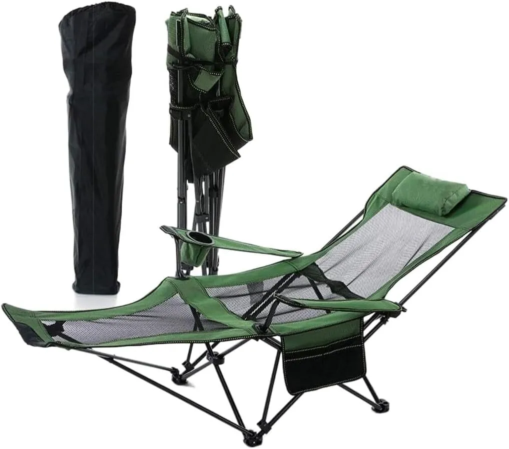 Portable Folding Chair Outdoor Camping Chair Folding Chair Recliner Break Relax Lounger Zero Gravity Chairs Garden Balcony Fishing Hiking Adjustable Folding Chair(Green)
