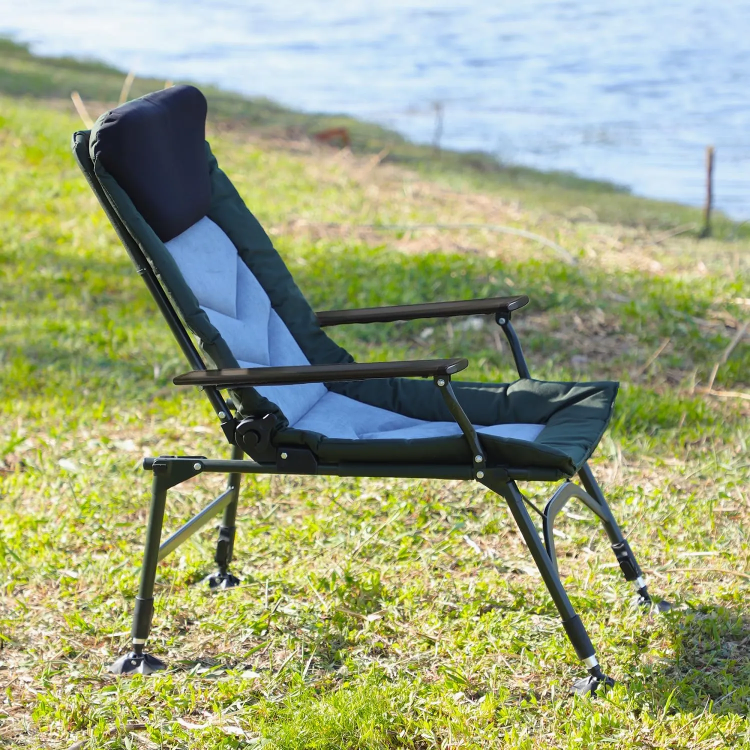 Portable Folding Reclining Camping Chair - Black Grey, Green | Oxford Fabric | Adjusts for Comfort in Any Outdoor Setting