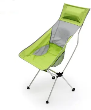 Portable Outdoor Folding Chair Portable Fishing Chair Extra High Back Neckrest Director Chair Moon Chair Aluminum Camping Chair (Color : Green)