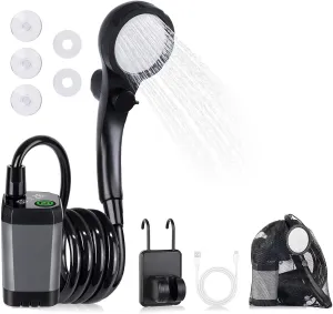 Portable Shower for Camping, 6000mAh Rechargeable Outdoor Camping Shower with LED Display, IPX7 Waterproof Portable Shower Pump and Shower Head for Hiking, Travel, RV, Car, Pet Bath