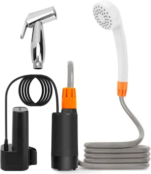 Portable Shower Head with Outdoor Shower Pump, 4.5L / min 2 Levels Output 2200mAh Battery Power Shower for Car Washing, Pet Bathing