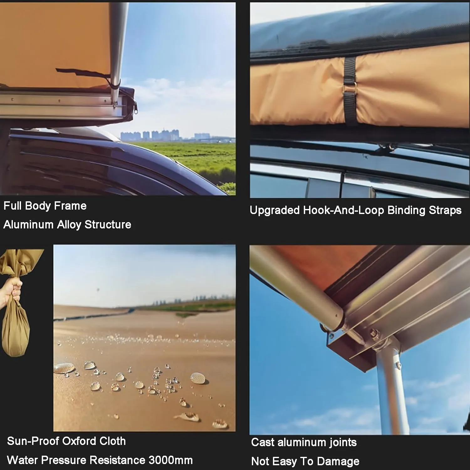 Portable Vehicle Awning, Weatherproof 4x4 Side Sunshade for Camping, Car Awning with Adjustable Hardware for Outdoor Trips, Travel, Expedition, RV(125x200cm/4.1x6.6ft)