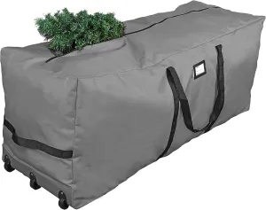 Primode Rolling Tree Storage Bag, Fits Up to 9 ft. Disassembled Holiday Tree, 28" Height X 16" Wide X 60" Long, Extra Large Heavy Duty Storage Container with Wheels and Handles (Gray)
