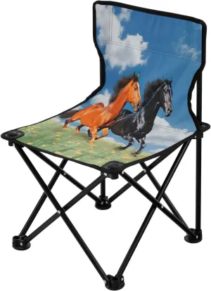 Qilmy Running Herds of Horses Portable Camping Chairs,Outdoor Collapsible Chair Sports Garden Beach Fishing,Supports up to 250lbs671