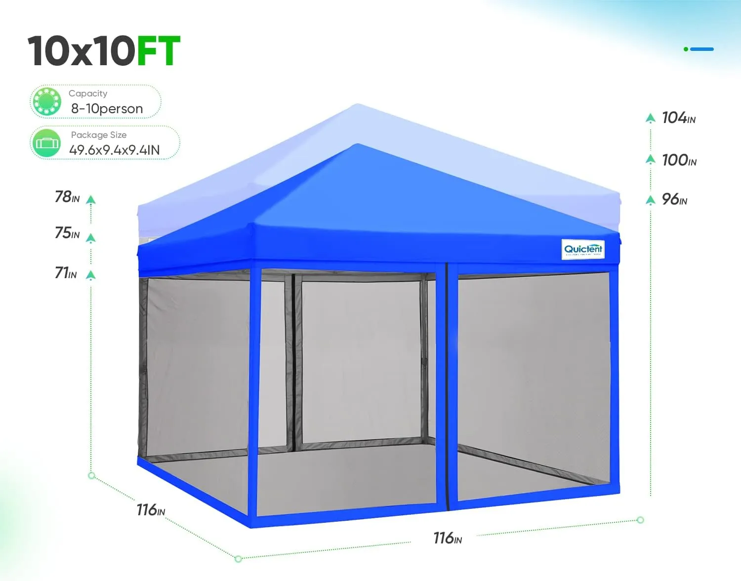 Quictent 10'x10’ Pop up Screened Canopy Tent with Mosquito Netting, Portable Easy up Outdoor Screen House Shelter for Patio, Camping and Picnic, Includes Wheeled Carry Bag