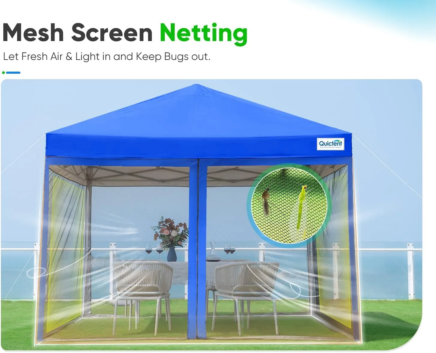 Quictent 10'x10’ Pop up Screened Canopy Tent with Mosquito Netting, Portable Easy up Outdoor Screen House Shelter for Patio, Camping and Picnic, Includes Wheeled Carry Bag