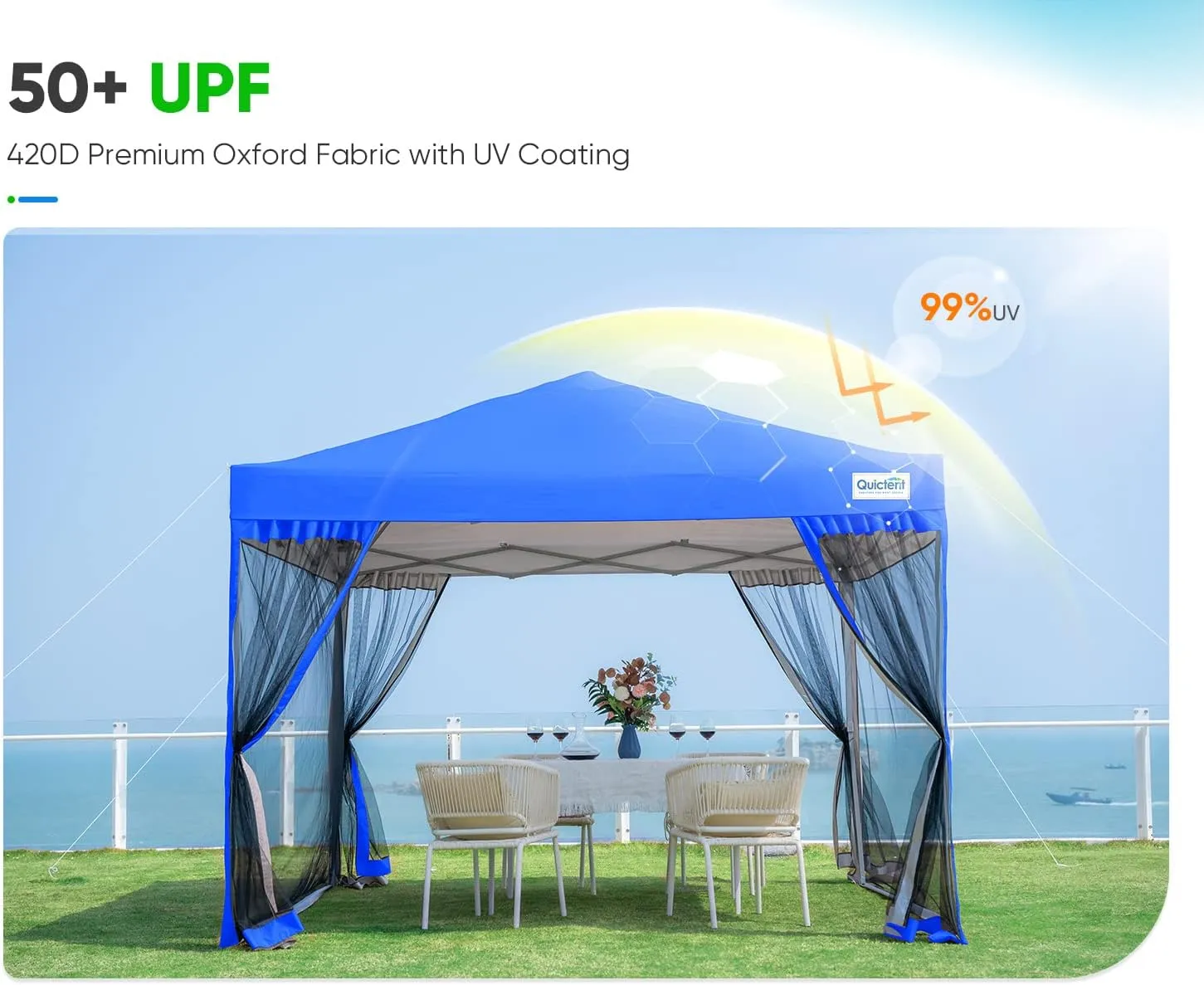 Quictent 10'x10’ Pop up Screened Canopy Tent with Mosquito Netting, Portable Easy up Outdoor Screen House Shelter for Patio, Camping and Picnic, Includes Wheeled Carry Bag