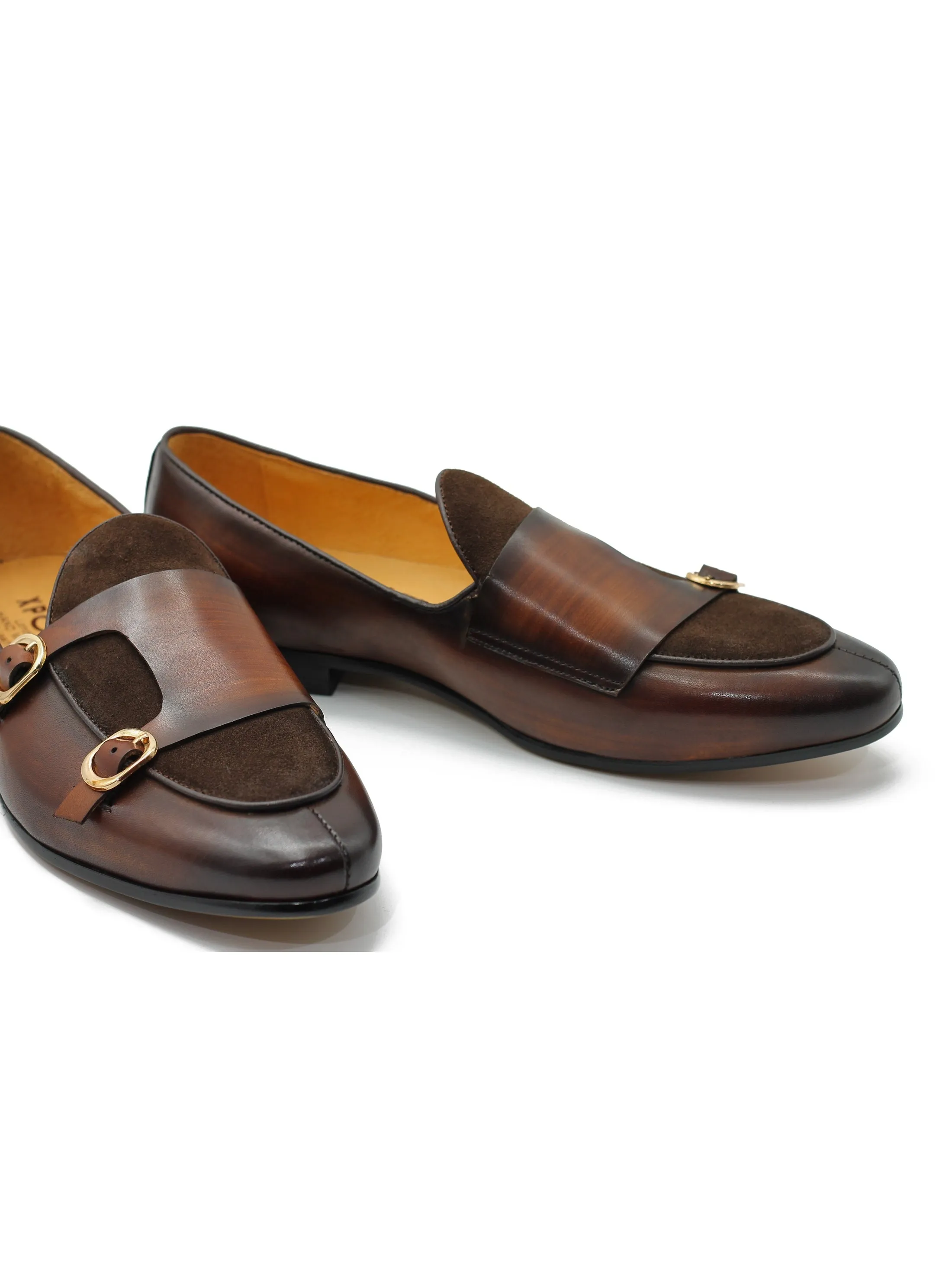 Real Leather Double Monk Strap Brown Loafers