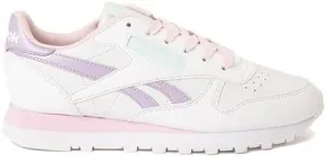 Reebok Girls Classic Leather Sneaker, White/Pixel Pink/Purple Oasis, 7 Big Kid