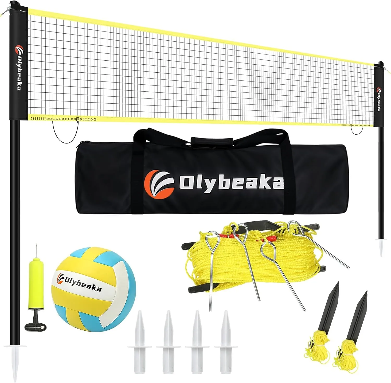 Regulation Size Portable Outdoor Volleyball Net Set System for Backyard Beach with Height Adjustable Poles, PU Volleyball and Pump, Carry Bag, Boundary Line - Easy Set Up & Anti-Sagging