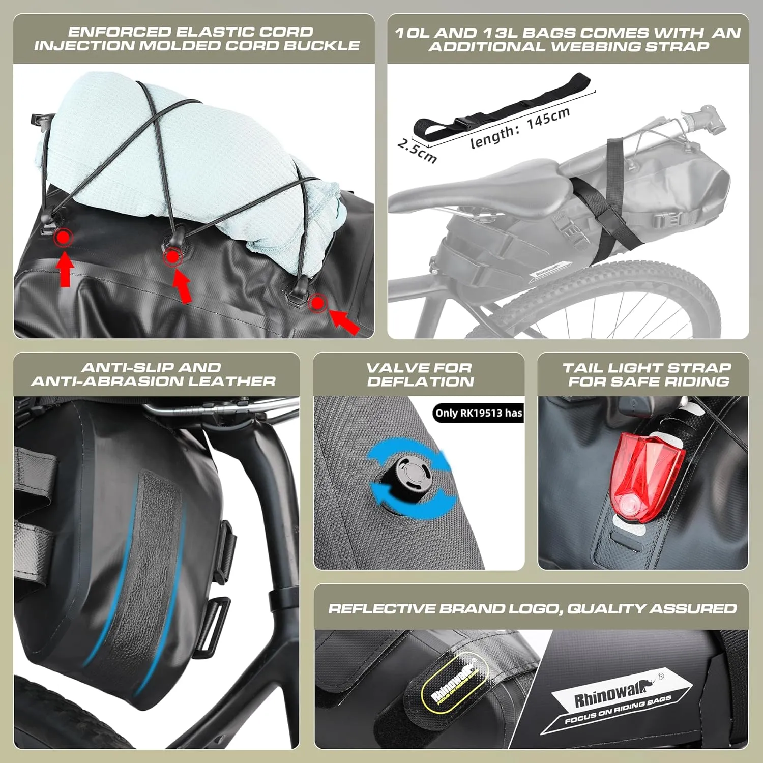 Rhinowalk Bike Saddle Bag 1.5/2.5/5/10/13L Waterproof Bicycle Bag Cycling Seat Bag Mountain Road Portable Storage Bag
