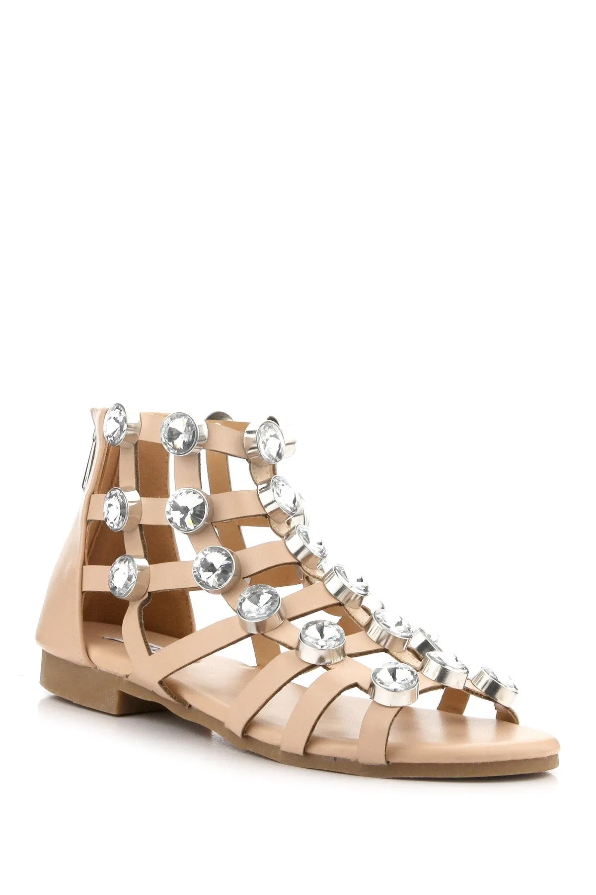 Robbin Leather Cape Sandal Gladiator Omh-24 Gems Flat Exceptional value Comprehensive assistance Vegan Rhinestone Big Caged
