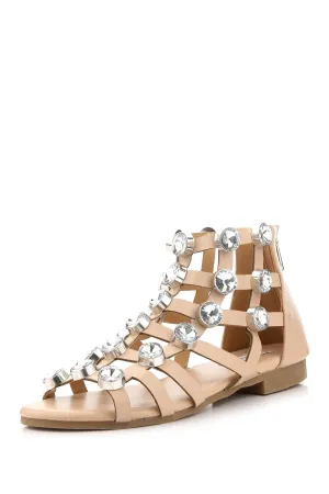 Robbin Leather Cape Sandal Gladiator Omh-24 Gems Flat Exceptional value Comprehensive assistance Vegan Rhinestone Big Caged