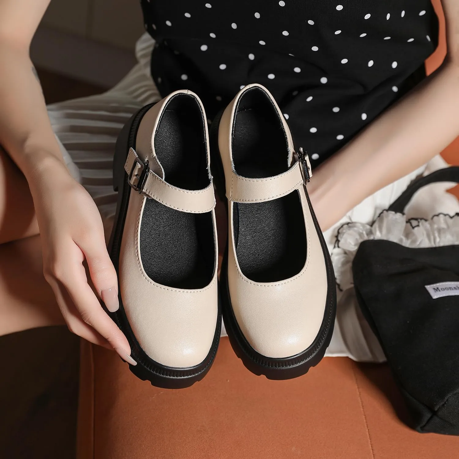 Ruiatoo Women's Mary Janes Shoes for Women Platform Low Heel Chunky Pumps Round Toe Oxford Dress Shoes