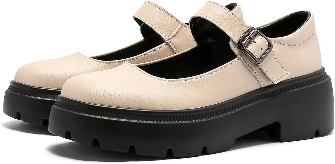 Ruiatoo Women's Mary Janes Shoes for Women Platform Low Heel Chunky Pumps Round Toe Oxford Dress Shoes