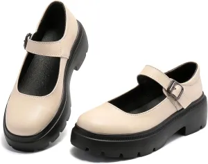 Ruiatoo Women's Mary Janes Shoes for Women Platform Low Heel Chunky Pumps Round Toe Oxford Dress Shoes