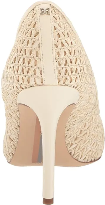 Sam Pointed Heel Quick shipping Slip On Ergonomic Hazel Raffia Ivory Fashion Stiletto Pumps Edelman Toe