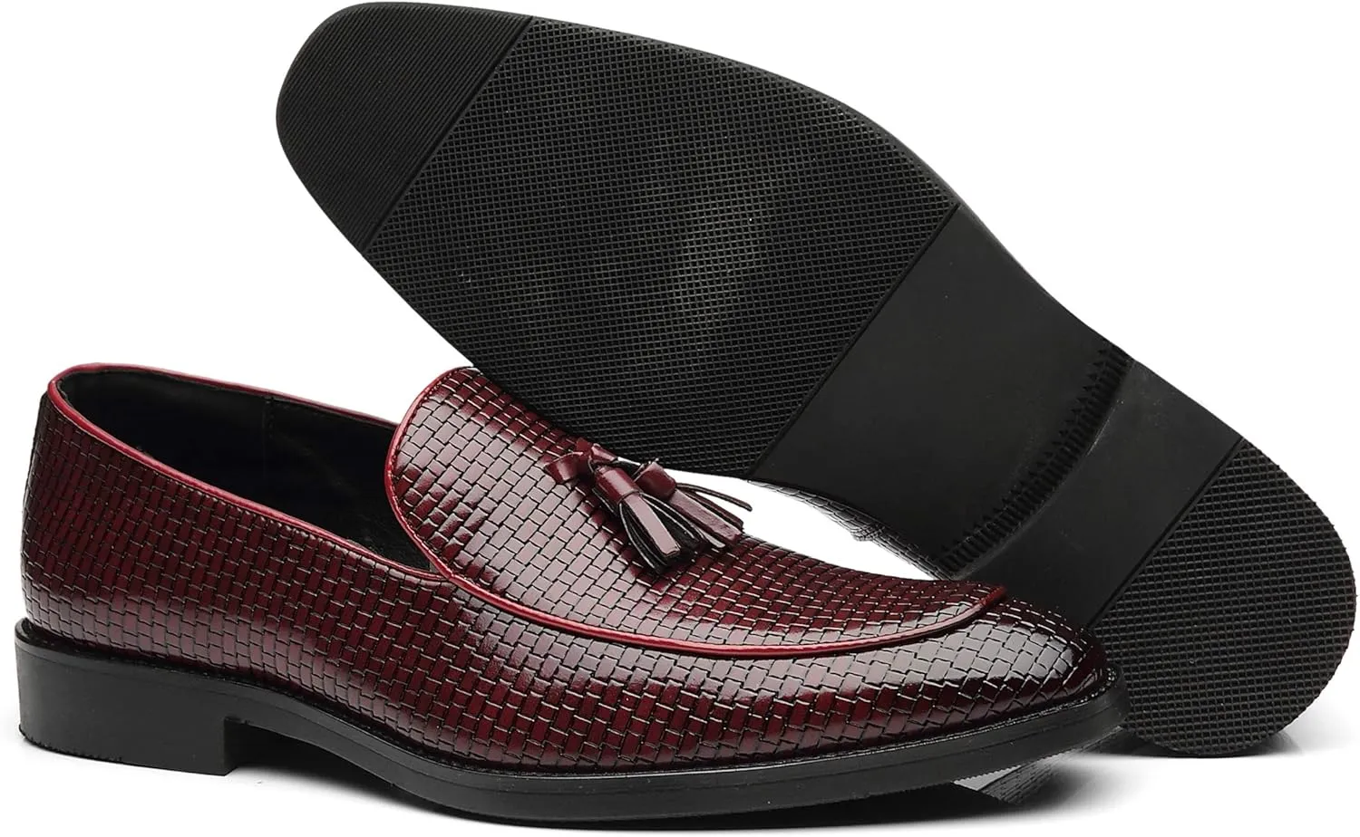 Santimon Men's Smoking Slipper Tassel Loafers Comfortable PU Leather Driving Boat Moccasins Casual Shoes