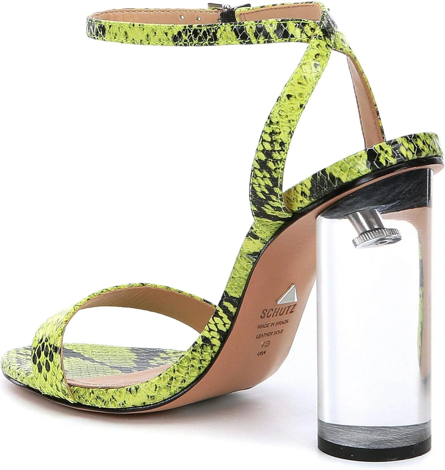 SCHUTZ Valencia Open Toe Ankle Strap Block Clear Heeled Sandals Neon Yellow
